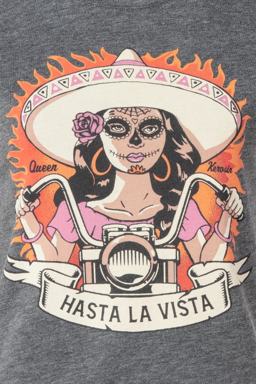 Queen Kerosin - Hasta la Vista T-shirt in antraciet  2
