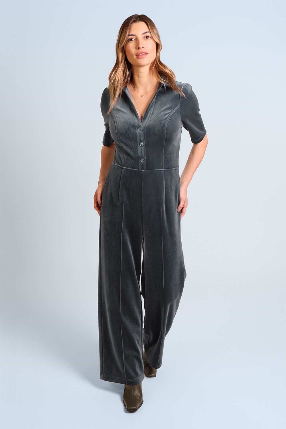 Traffic People - Avenge corduroy jumpsuit in zilverblauw 2