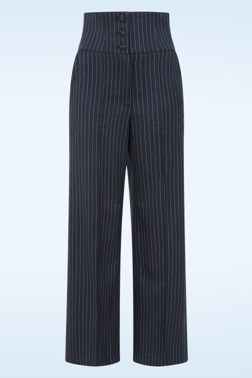 Femkit - Bonny High Waist Pinstripe pantalon in donkerblauw