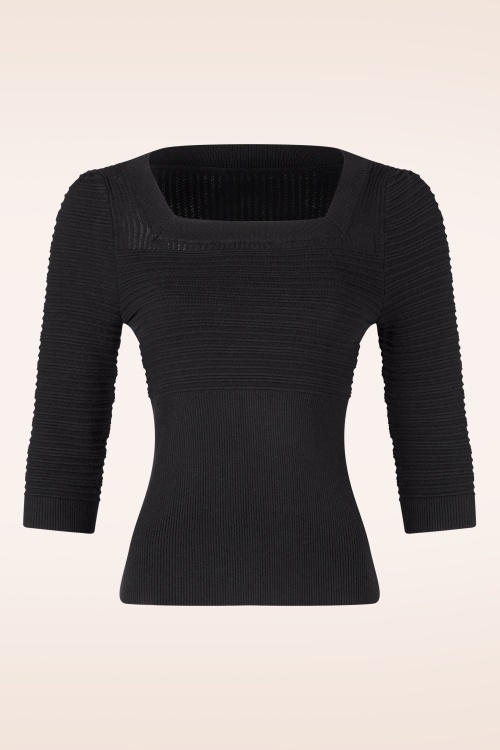 Topvintage Boutique Collection - Topvintage exclusive ~ Jannett gebreide top in zwart