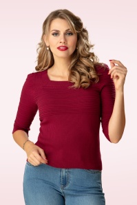 Topvintage Boutique Collection - Topvintage exclusive ~ Jannett gebreide top in bordeauxrood