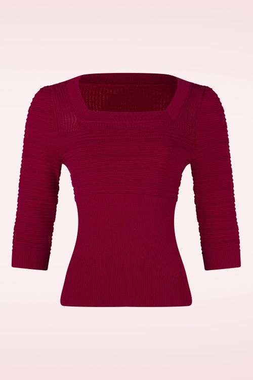 Topvintage Boutique Collection - Topvintage exclusive ~ Jannett gebreide top in bordeauxrood 2