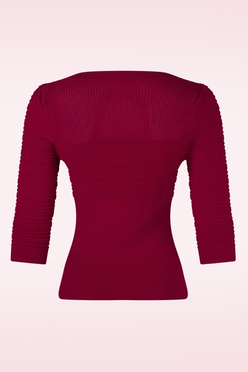 Topvintage Boutique Collection - Topvintage exclusive ~ Jannett gebreide top in bordeauxrood 4