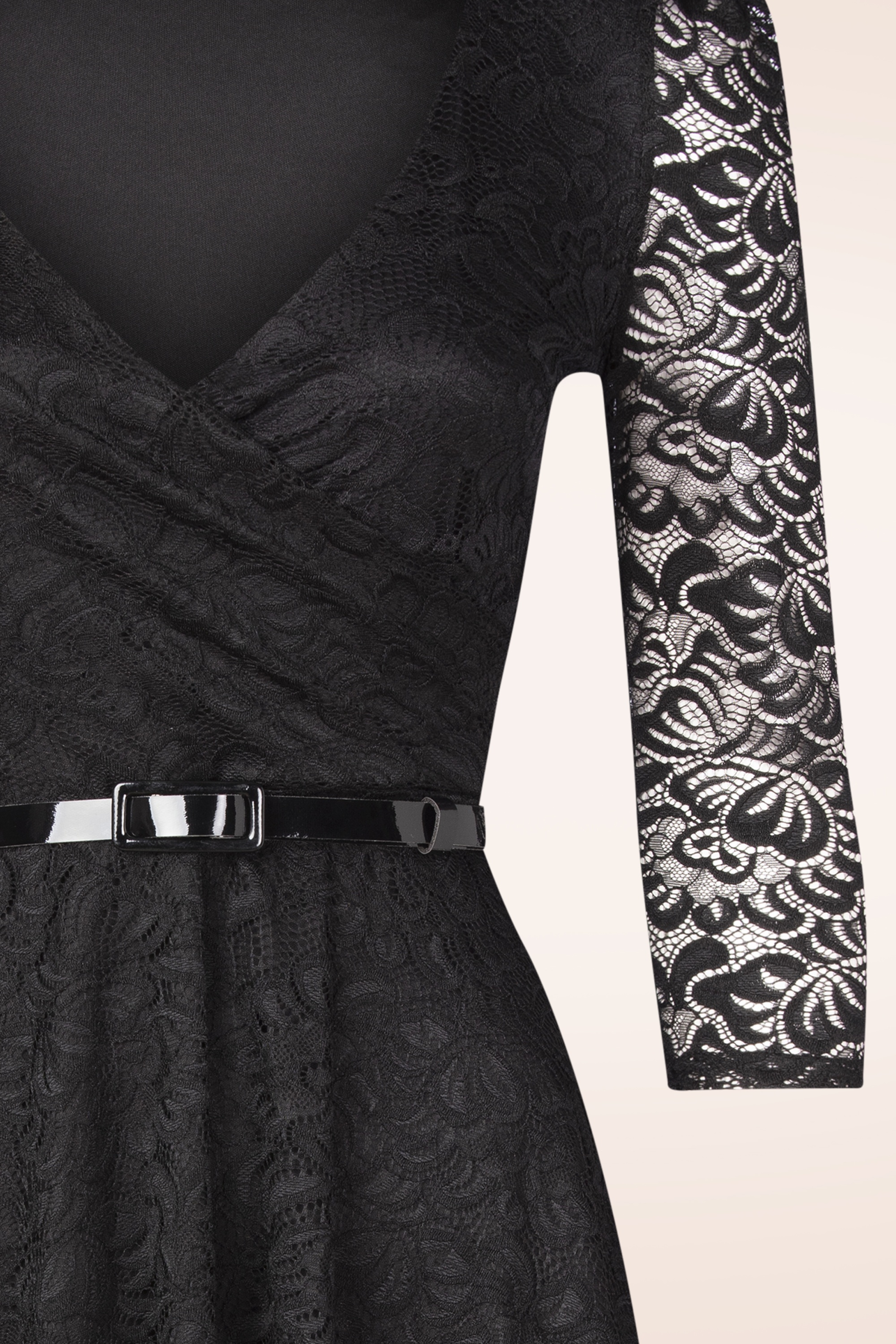 Vintage Chic for Topvintage - Topvintage exclusive ~ Margaret Floral kanten swing jurk in zwart 3