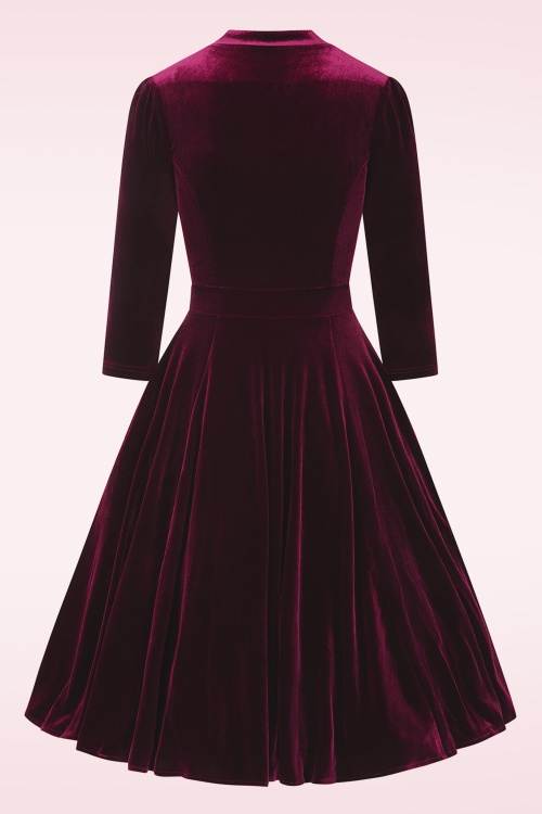Hearts & Roses - Vera fluwelen swing jurk in bordeauxrood  5