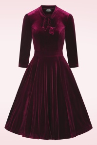 Hearts & Roses - Vera fluwelen swing jurk in bordeauxrood  2