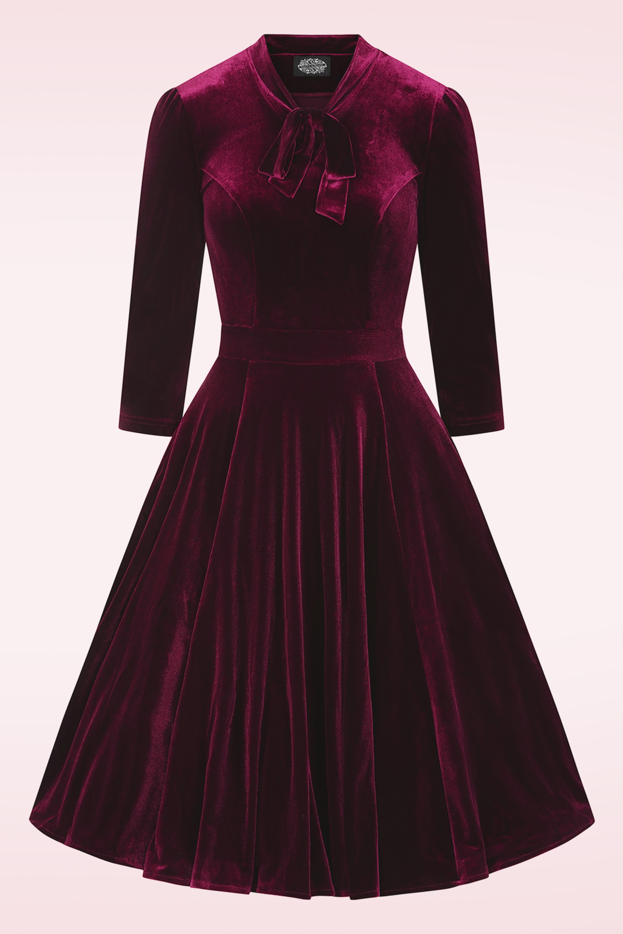 Hearts & Roses - Vera fluwelen swing jurk in bordeauxrood  2