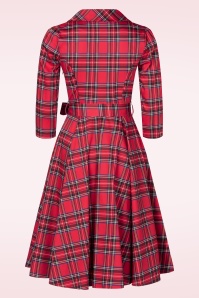 Hearts & Roses - Topvintage exclusive ~ Reagan Tartan swing jurk in rood 4