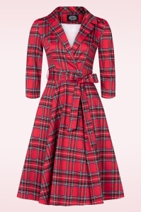 Hearts & Roses - Topvintage exclusive ~ Reagan Tartan swing jurk in rood
