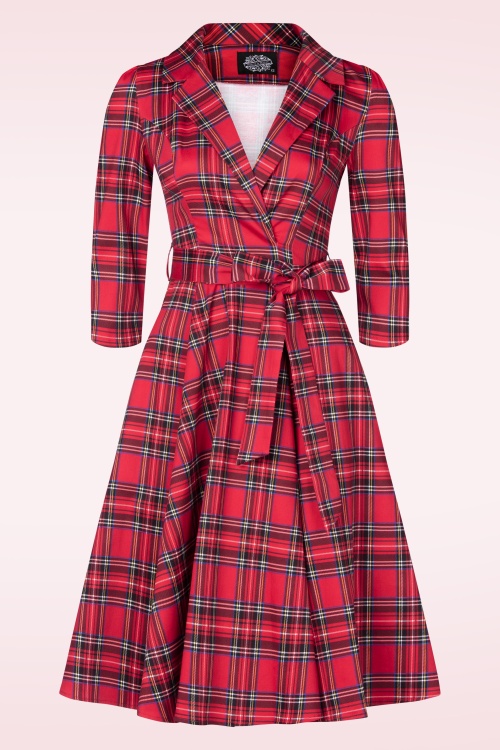 Hearts & Roses - Topvintage exclusive ~ Reagan Tartan swing jurk in rood