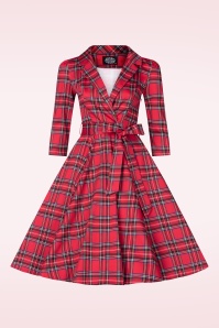 Hearts & Roses - Topvintage exclusive ~ Reagan Tartan swing jurk in rood 3