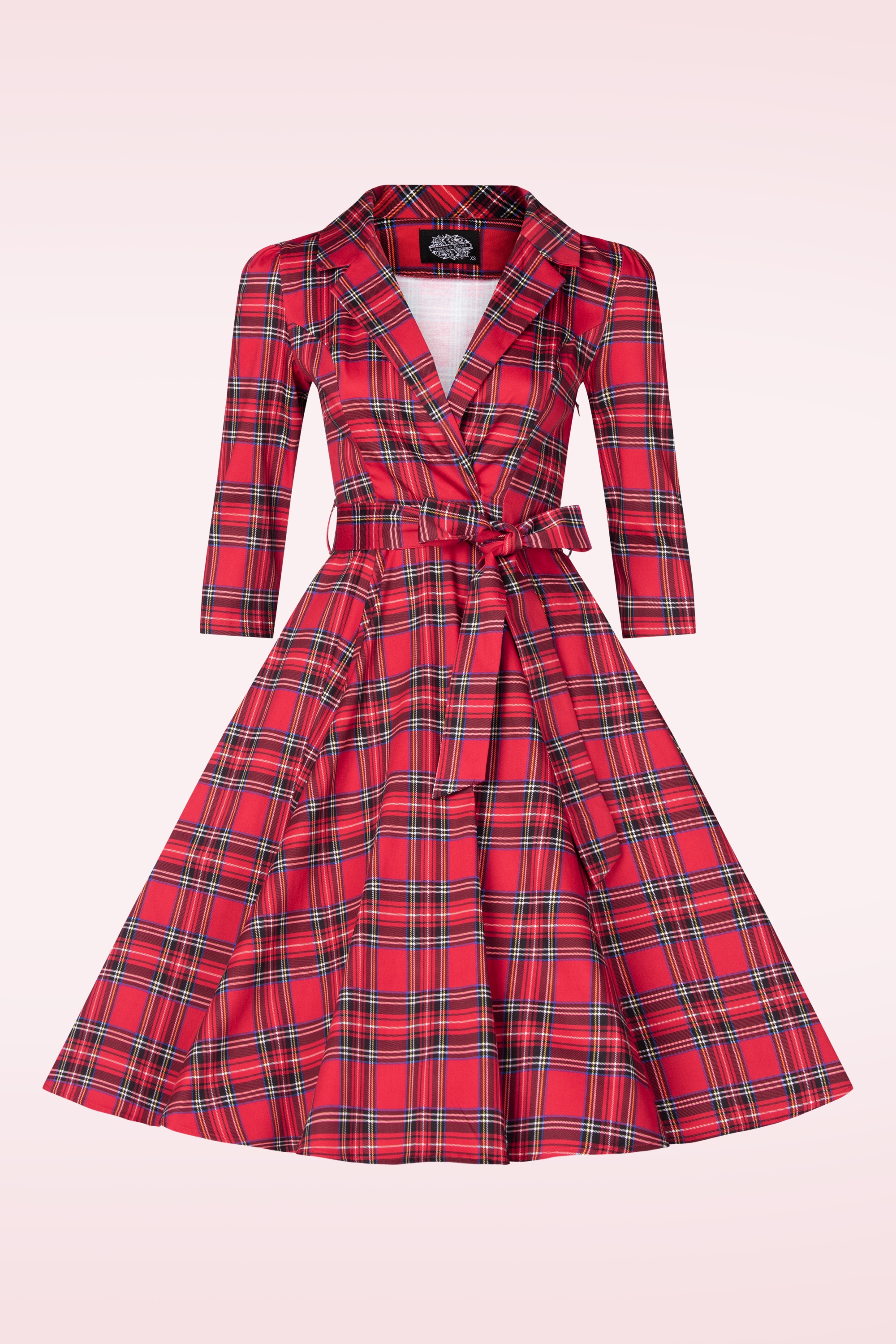Hearts & Roses - Topvintage exclusive ~ Reagan Tartan swing jurk in rood 3