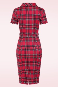 Hearts & Roses - Terissa Tartan pencil jurk in rood 4