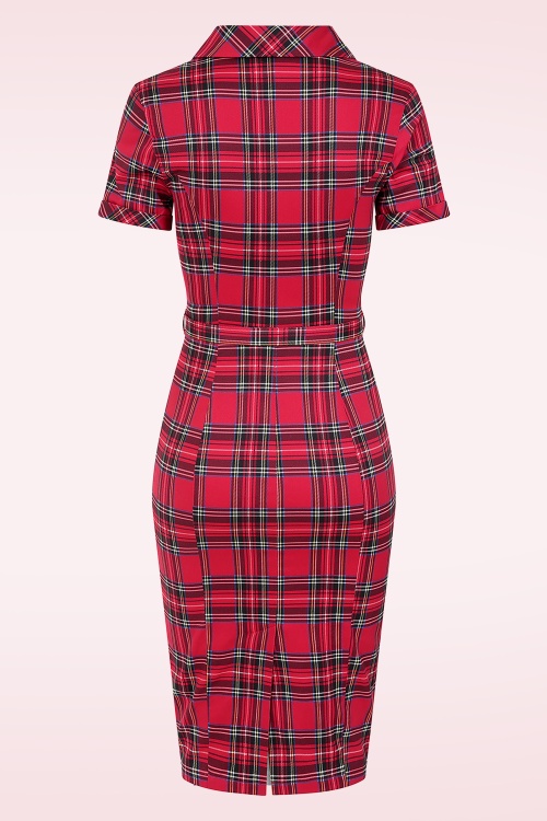 Hearts & Roses - Terissa Tartan pencil jurk in rood 4