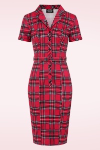 Hearts & Roses - Terissa Tartan pencil jurk in rood 2