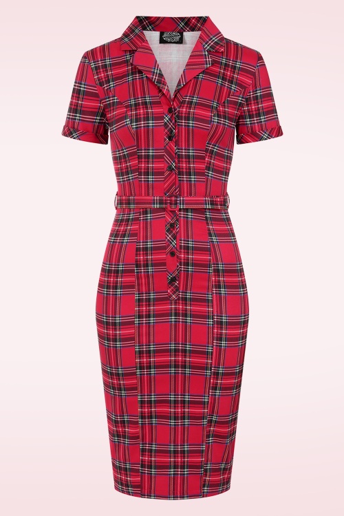 Hearts & Roses - Terissa Tartan pencil jurk in rood 2