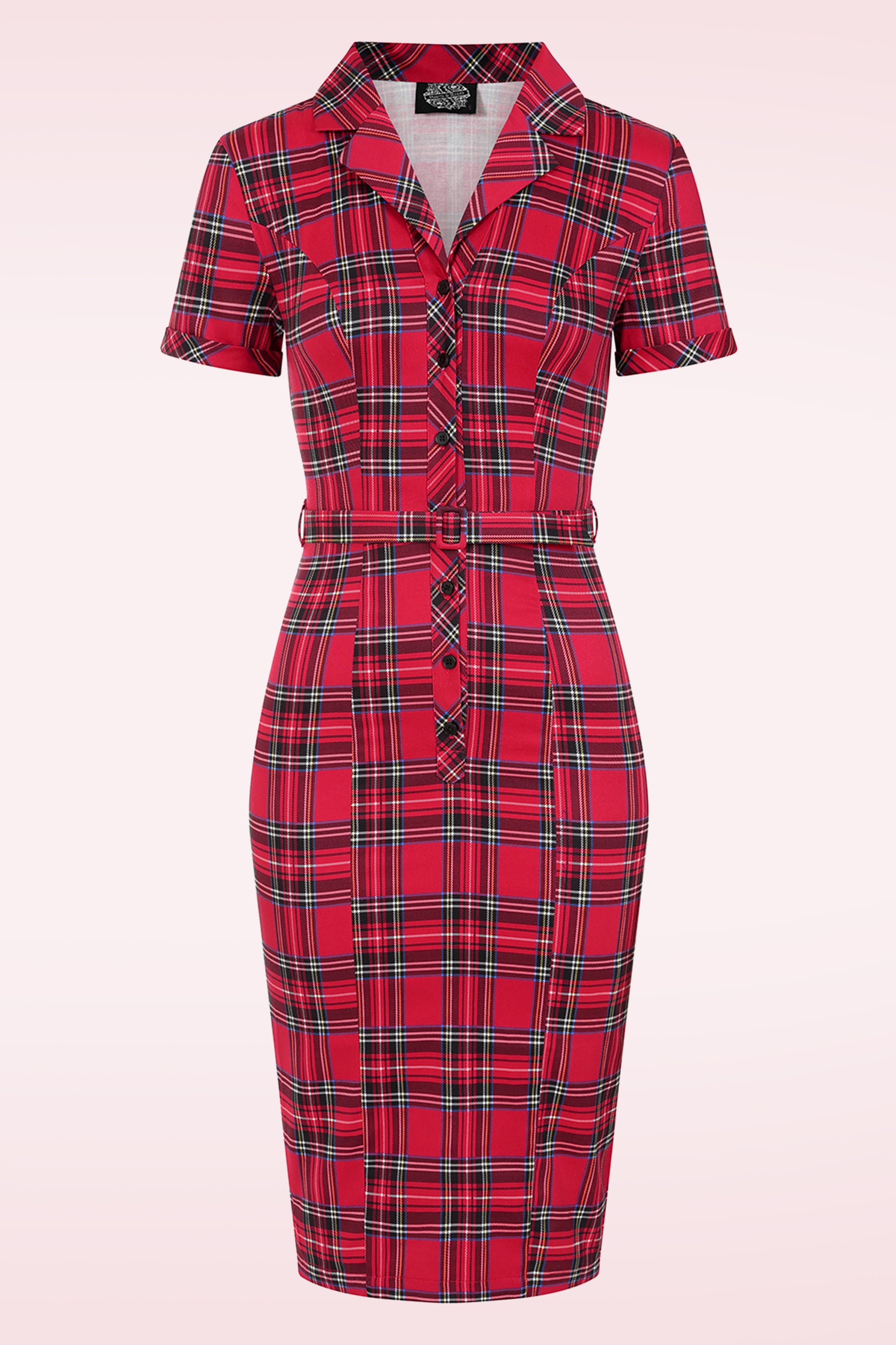Hearts & Roses - Terissa Tartan pencil jurk in rood 2