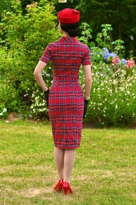 Hearts & Roses - Terissa Tartan pencil jurk in rood 5