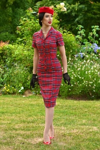 Hearts & Roses - Terissa Tartan pencil jurk in rood