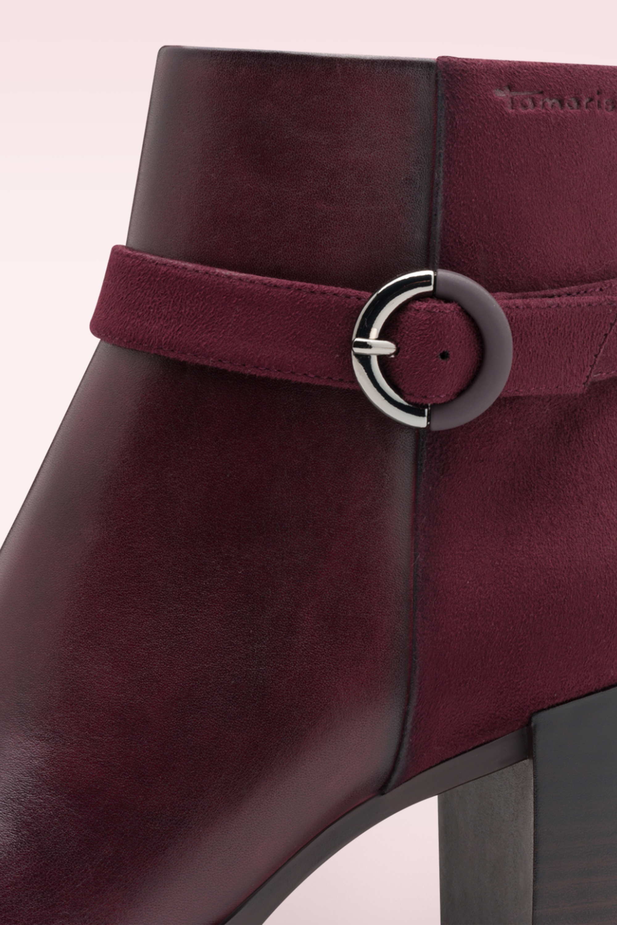 Tamaris - Lauren enkellaarsjes van leder in wijnrood 4