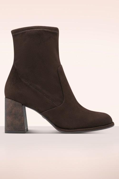 Tamaris - Piper Block Heel enkellaarsjes in chocoladebruin