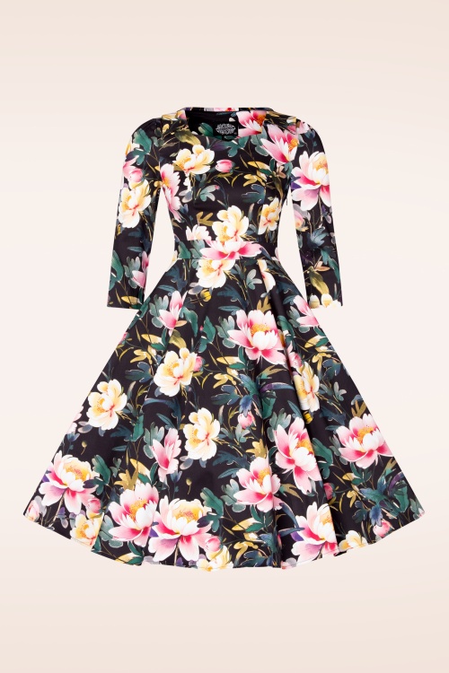 Hearts & Roses - Deidre Floral Swing jurk in zwart en multi 3