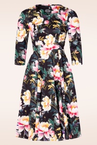 Hearts & Roses - Deidre Floral Swing jurk in zwart en multi