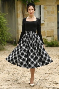 Hearts & Roses - Tibby Tartan swing rok in zwart en wit