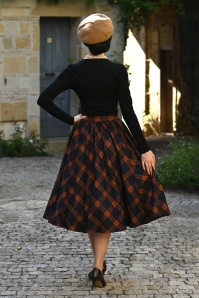 Hearts & Roses - Tira Tartan swing rok in donkerblauw en roest 5