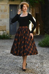 Hearts & Roses - Tira Tartan swing rok in donkerblauw en roest 3