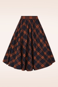 Hearts & Roses - Tira Tartan swing rok in donkerblauw en roest 4