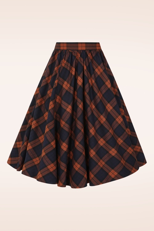 Hearts & Roses - Tira Tartan swing rok in donkerblauw en roest 4