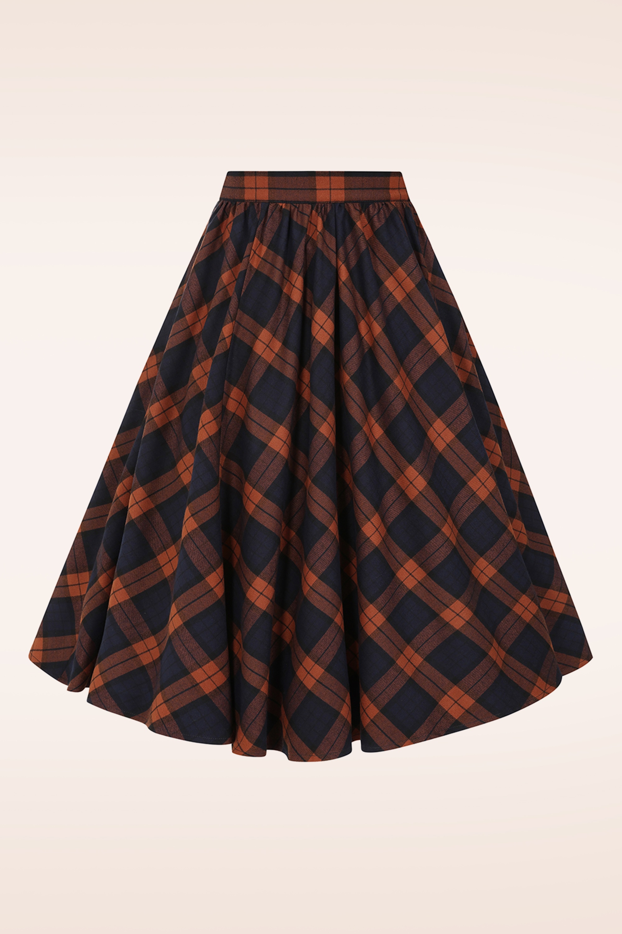 Hearts & Roses - Tira Tartan swing rok in donkerblauw en roest 4