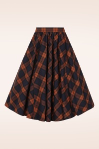 Hearts & Roses - Tira Tartan swing rok in donkerblauw en roest 2
