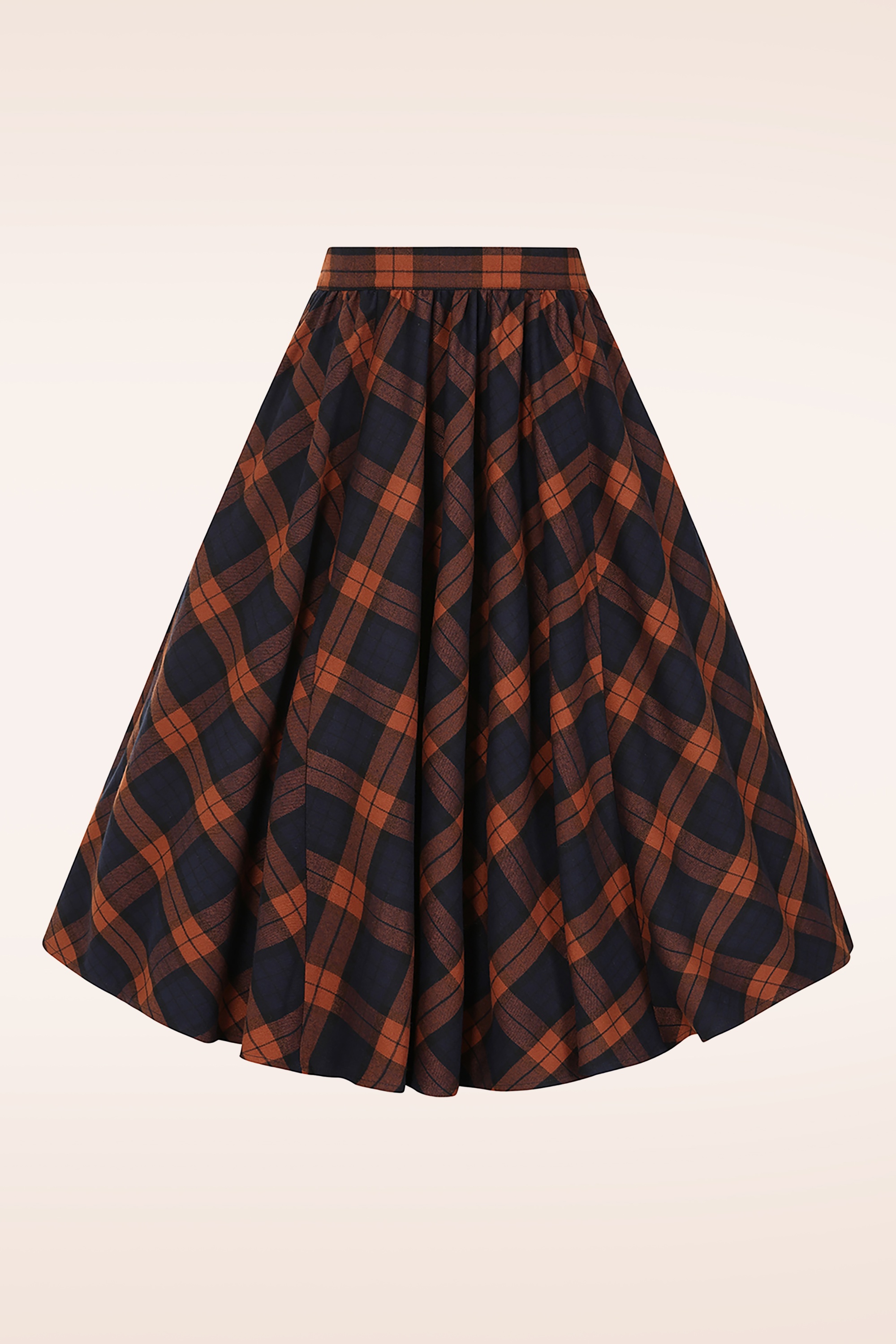 Hearts & Roses - Tira Tartan swing rok in donkerblauw en roest 2
