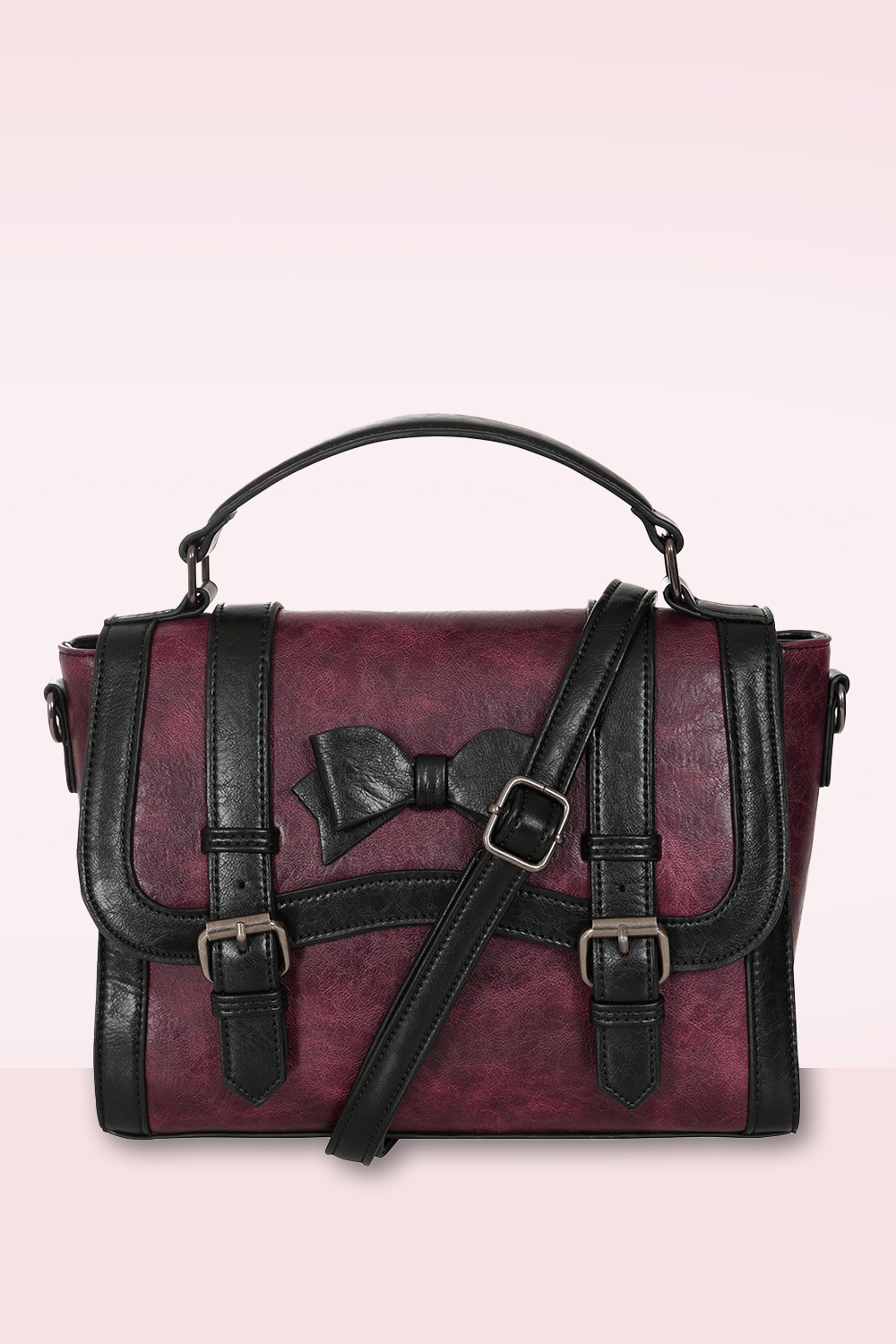 Banned Retro - Vintage Voyager handtas in bordeauxrood en zwart 3