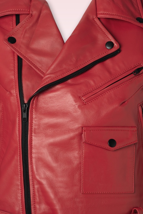 Queen Kerosin - Marlon leren biker jas in rood 2