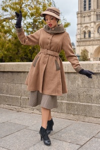 Miss Candyfloss - Adia Sadie A-lijn wollen winter mantel in zand