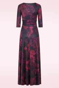 Vintage Chic for Topvintage - Topvintage exclusive ~ Vivian Faded Flower maxi jurk in zwart en bordeauxrood 4