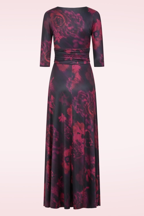 Vintage Chic for Topvintage - Topvintage exclusive ~ Vivian Faded Flower maxi jurk in zwart en bordeauxrood 4