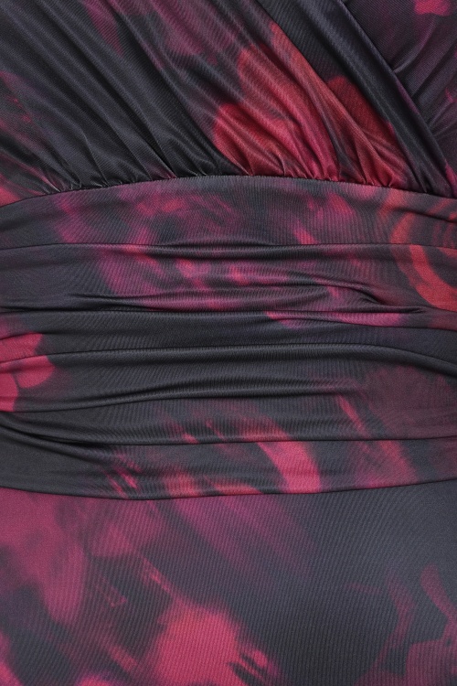 Vintage Chic for Topvintage - Topvintage exclusive ~ Vivian Faded Flower maxi jurk in zwart en bordeauxrood 2