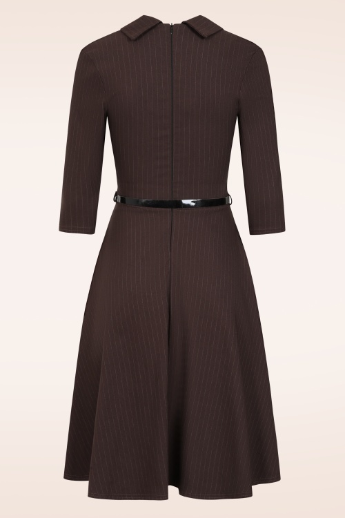 Vintage Chic for Topvintage - Topvintage exclusive ~ Arinde Pinstipe swing jurk in bruin 3