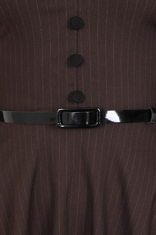 Vintage Chic for Topvintage - Topvintage exclusive ~ Arinde Pinstipe swing jurk in bruin 2