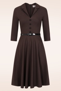 Vintage Chic for Topvintage - Topvintage exclusive ~ Arinde Pinstipe swing jurk in bruin
