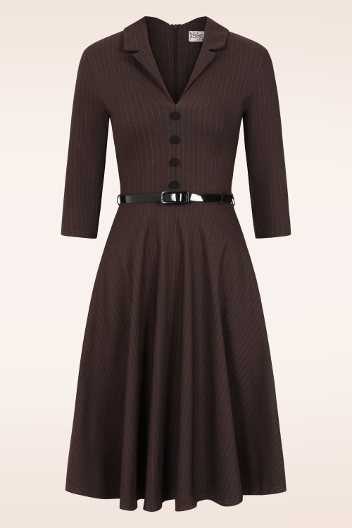 Vintage Chic for Topvintage - Topvintage exclusive ~ Arinde Pinstipe swing jurk in bruin