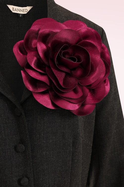 Banned Retro - Romantic Bloom broche in bordeauxrood 2