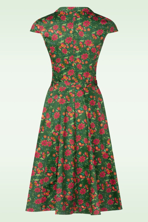 Topvintage Boutique Collection - Topvintage exclusive ~ Angie flower swing jurk in groen 6