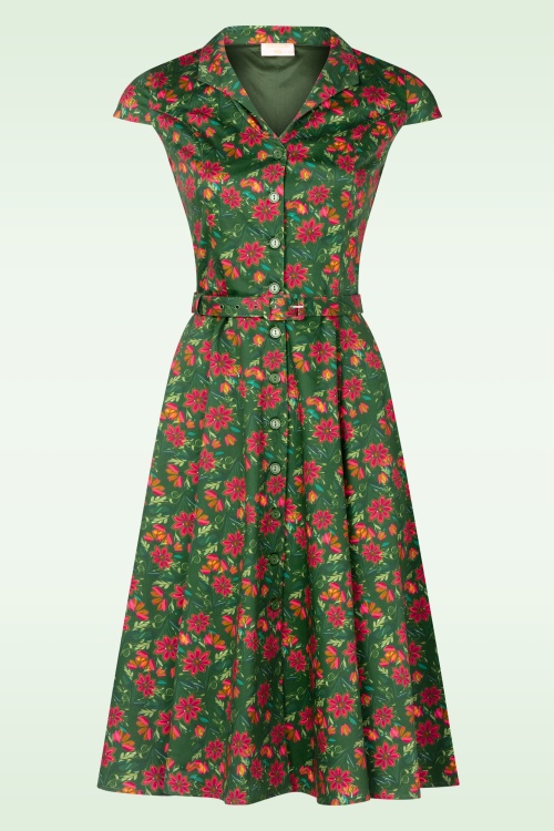 Topvintage Boutique Collection - Topvintage exclusive ~ Angie flower swing jurk in groen 2
