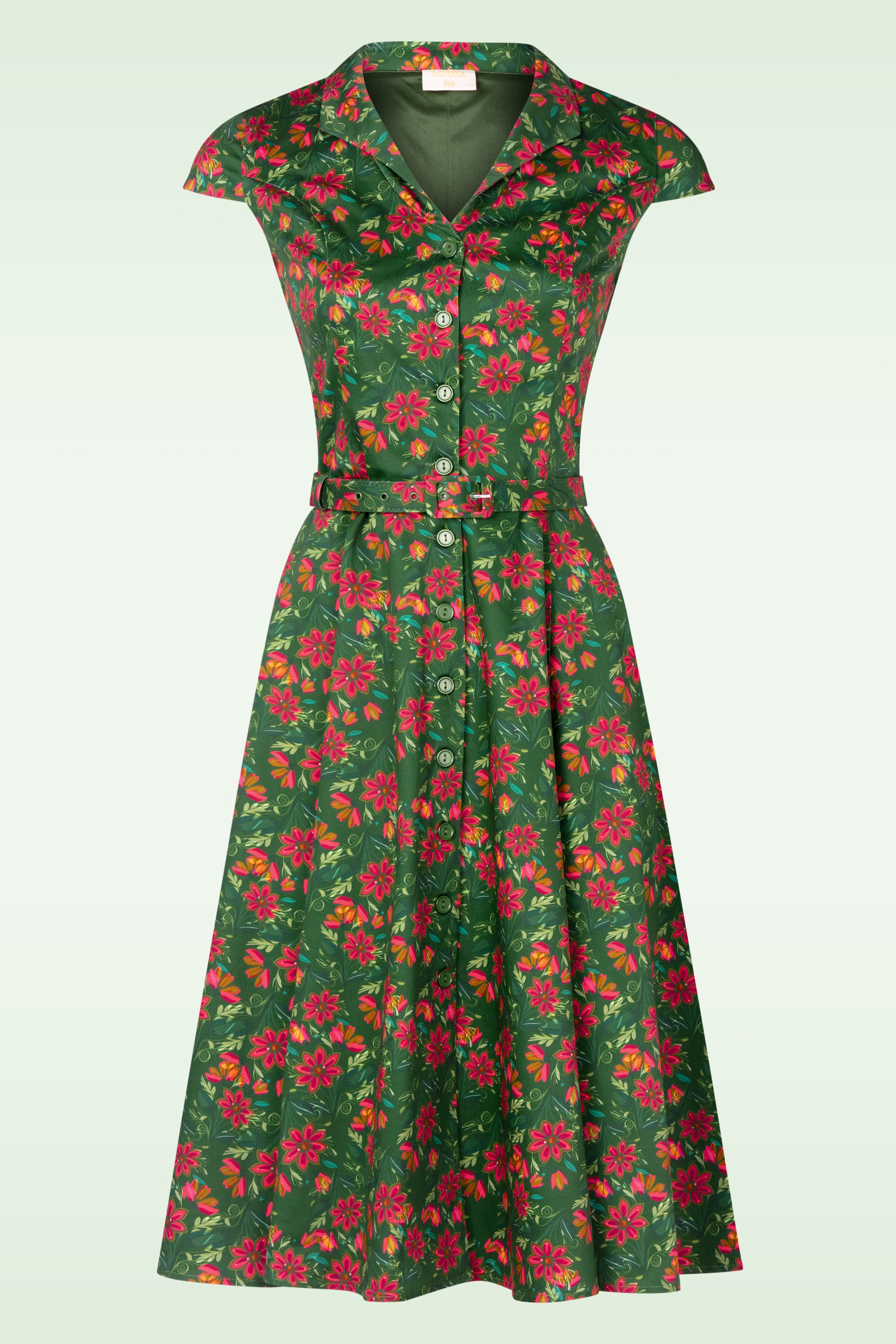 Topvintage Boutique Collection - Topvintage exclusive ~ Angie flower swing jurk in groen 3