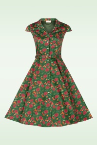 Topvintage Boutique Collection - Topvintage exclusive ~ Angie flower swing jurk in groen 5